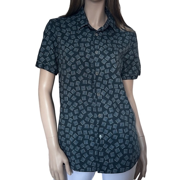 Ted Baker London Blouse Top Shirt Geometric Pattern Full Button Front Micro Dots - Picture 3 of 16